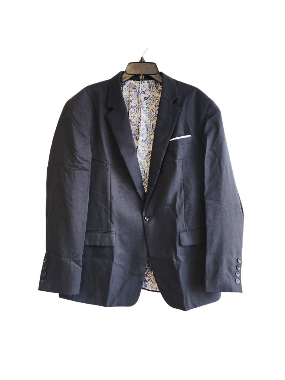 Mens Navy Blazer With Paisley Lining And Notched Lapel Size L
